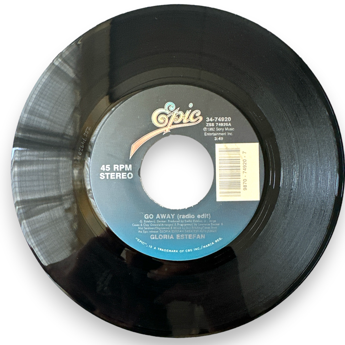 Gloria Estefan – Go Away (Radio Version) B/W Go Away (Album Version) 7" Singles (Brand New)