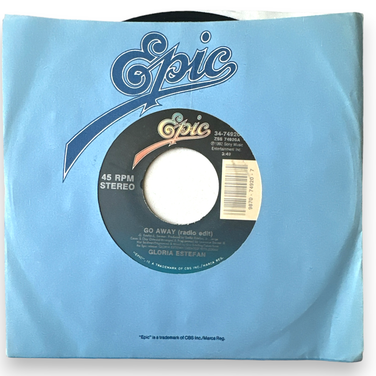 Gloria Estefan – Go Away (Radio Version) B/W Go Away (Album Version) 7" Singles (Brand New)