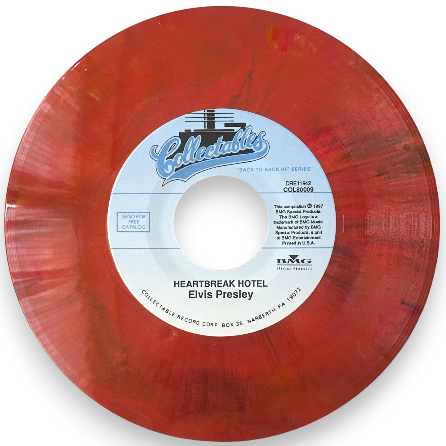 Elvis Presley - Heartbreak Hotel / I Was The One - 7" Single - Rare Coral Marbled Virgin Vinyl (New)