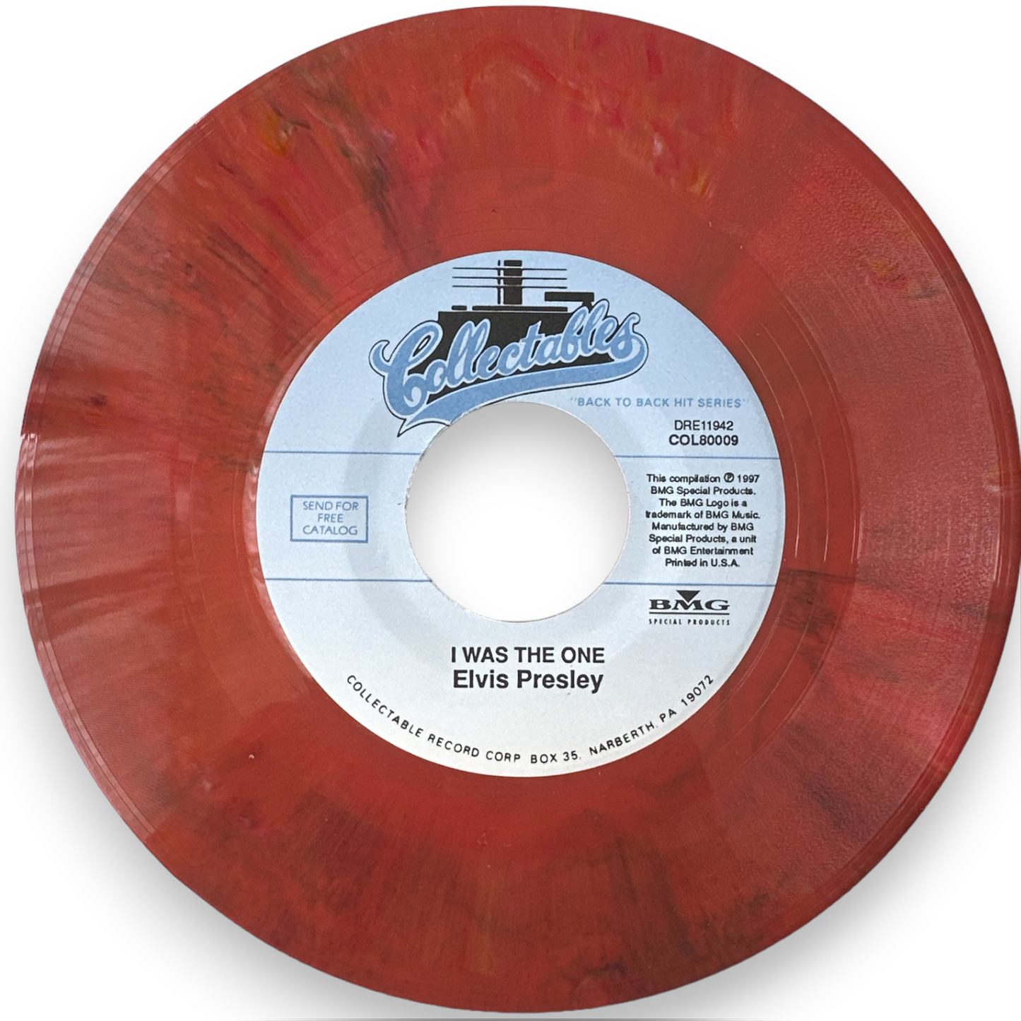 Elvis Presley - Heartbreak Hotel / I Was The One - 7" Single - Rare Coral Marbled Virgin Vinyl (New)