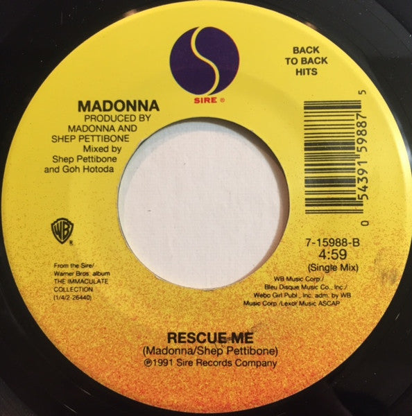 Madonna – Justify My Love / Rescue Me 7" Single Vinyl Record (New)