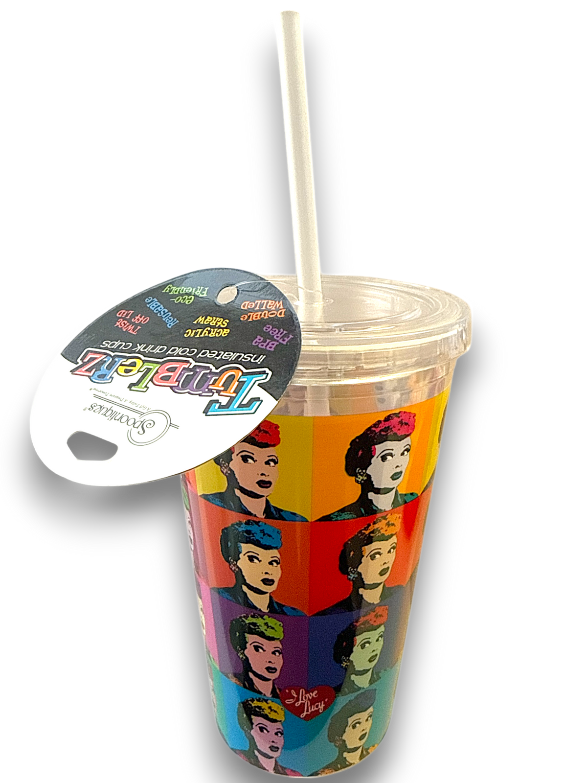 I Love Lucy 16 OZ Acrylic Travel Cup With Straw (New & Boxed)_