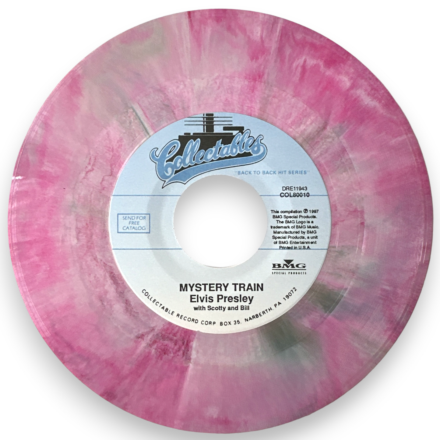 Elvis Presley With Scotty And Bill -I Forgot To Remember To Forget / Mystery Train 7" Single Pink Marble Virgin Marble Spill Vinyl