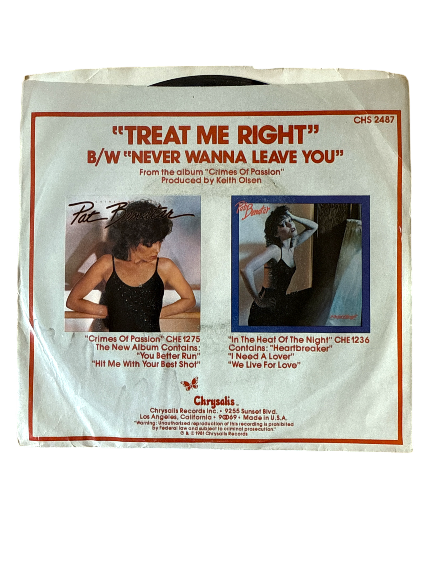 Pat Benatar – Treat Me Right / Never Wanna Leave You 1981 7" Vinyl Single New & Mint
