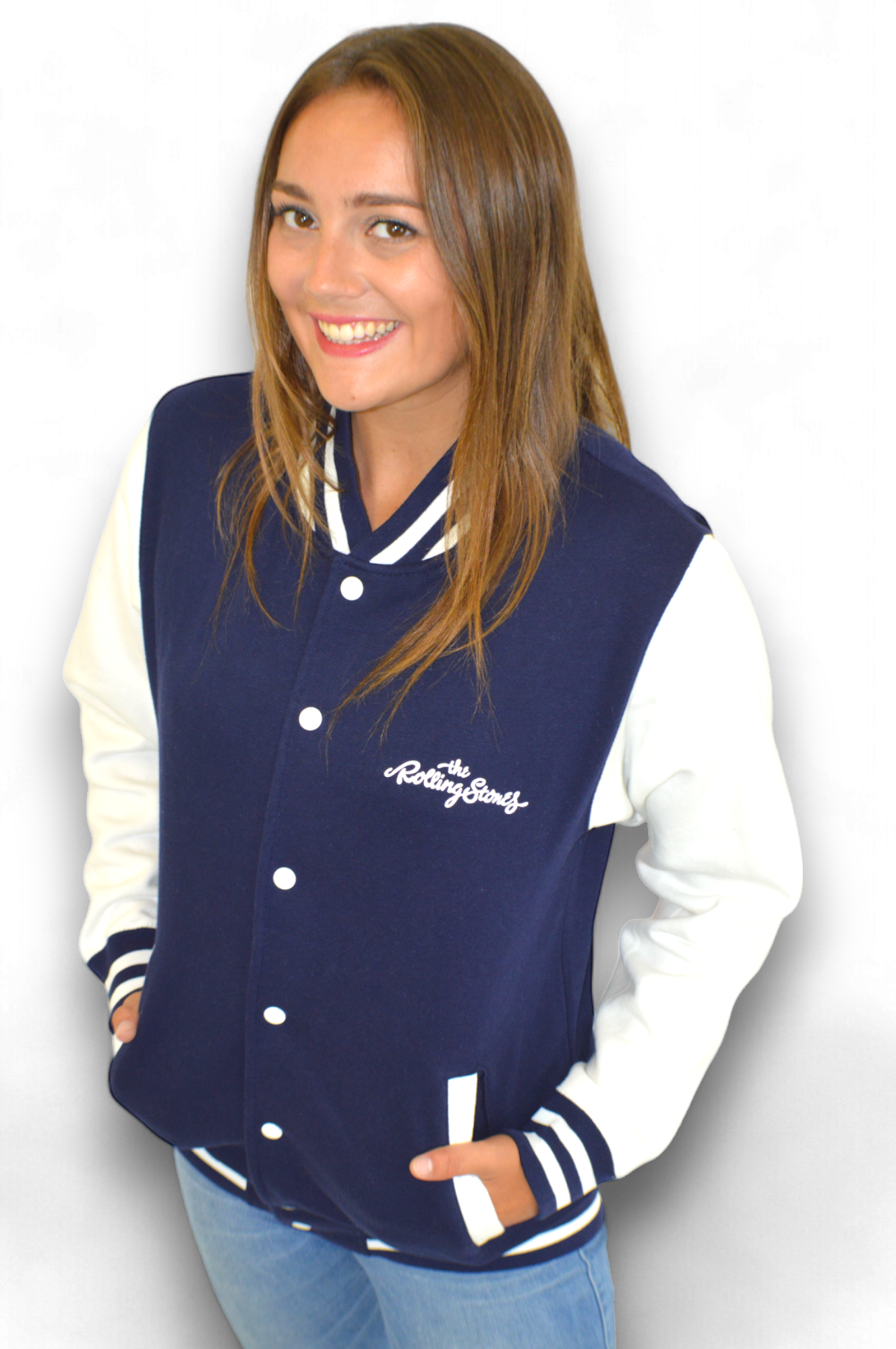 The Rolling Stones - Blue & White Varsity Sweatshirt Tongue Jacket Imported Rock Off UK