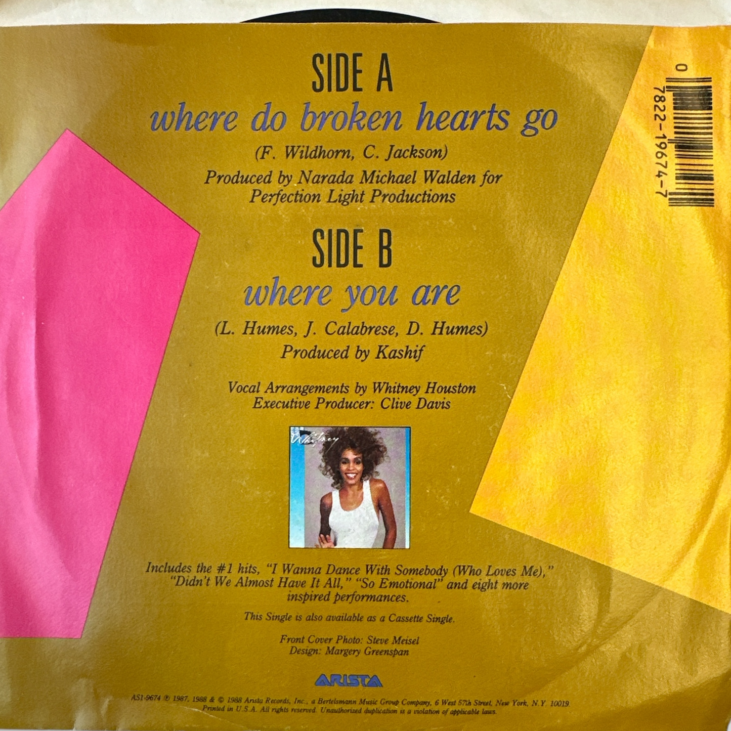 Whitney Houston - Where Do Broken Hearts Go B/W Where You Are 7" Single (New)