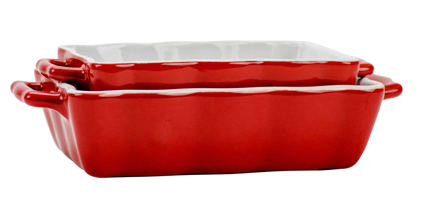 Serving Dishs - Rectangle Stoneware Wavy Edge Baker Set of 2 - 13 Oz. & 23 Oz.