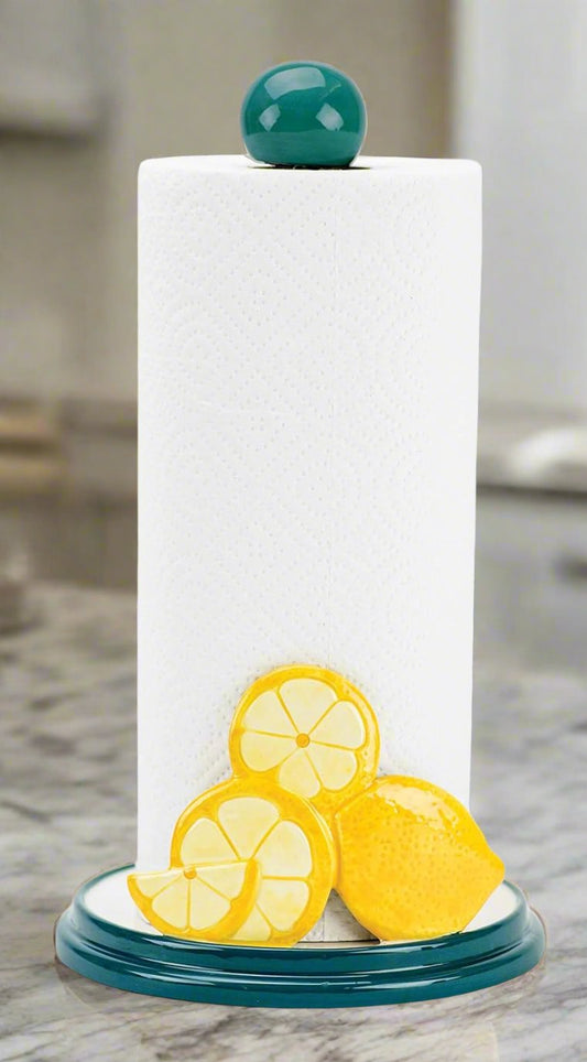 Lemon Freestanding Ceramic & Wood Paper Towel Holder Boston Warehouse