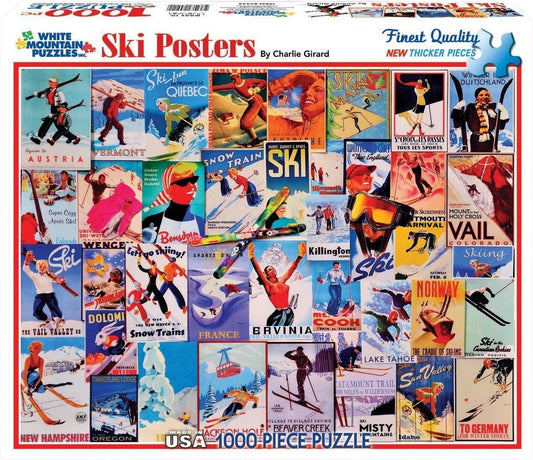 Ski Posters Puzzle (1000 Pieces) White Mountain Puzzle (NEW)