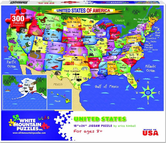 USA Map Puzzle (300 Pieces) White Mountain Puzzle (NEW)