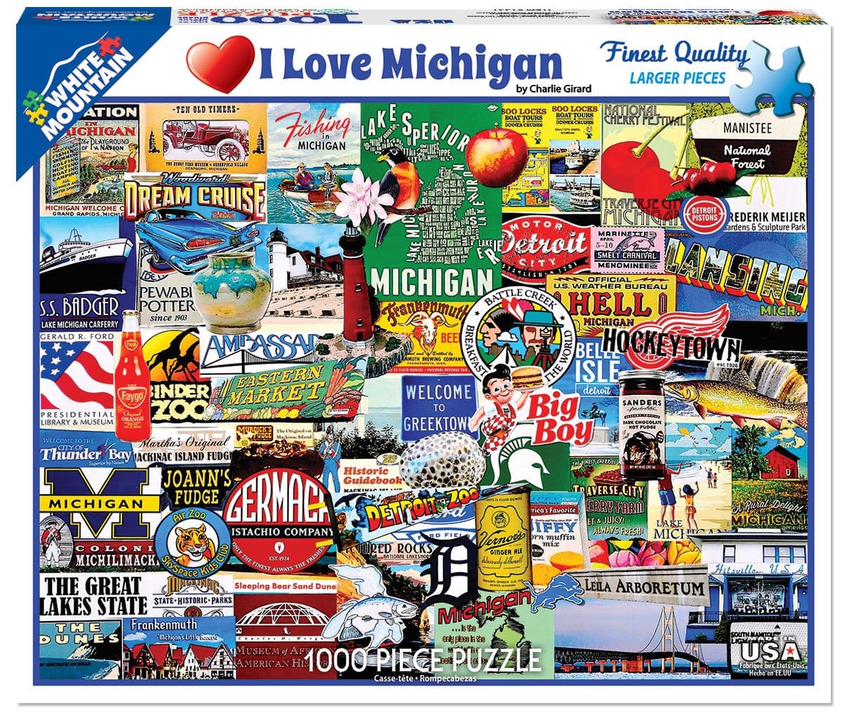 I Love Michigan Puzzle (1000 Pieces) White Mountain Puzzle Co. (NEW)