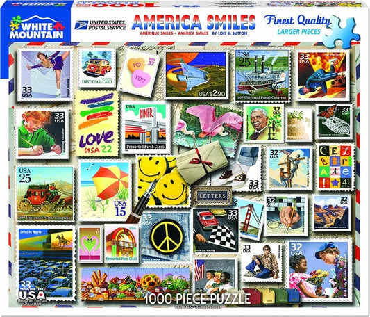 USPS Stamps - America Smiles Puzzle (1000 Pieces) White Mountain Puzzle Co. (NEW)