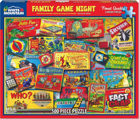 Family Game Night Puzzle (500 Pieces) White Mountain Puzzles Co. (NEW)