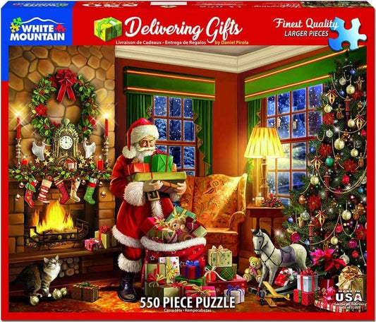 Delivering Gifts Holiday Puzzle (550 Pieces) White Mountain Puzzle Co. (NEW)