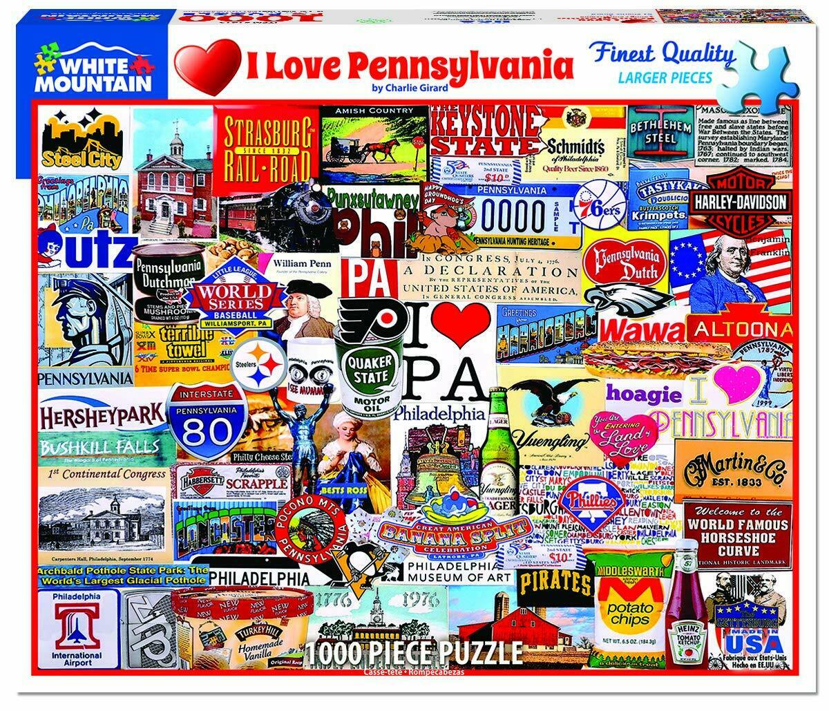 I Love Pennsylvania Puzzle (1000 Pieces) White Mountain Puzzle Co. (NEW)