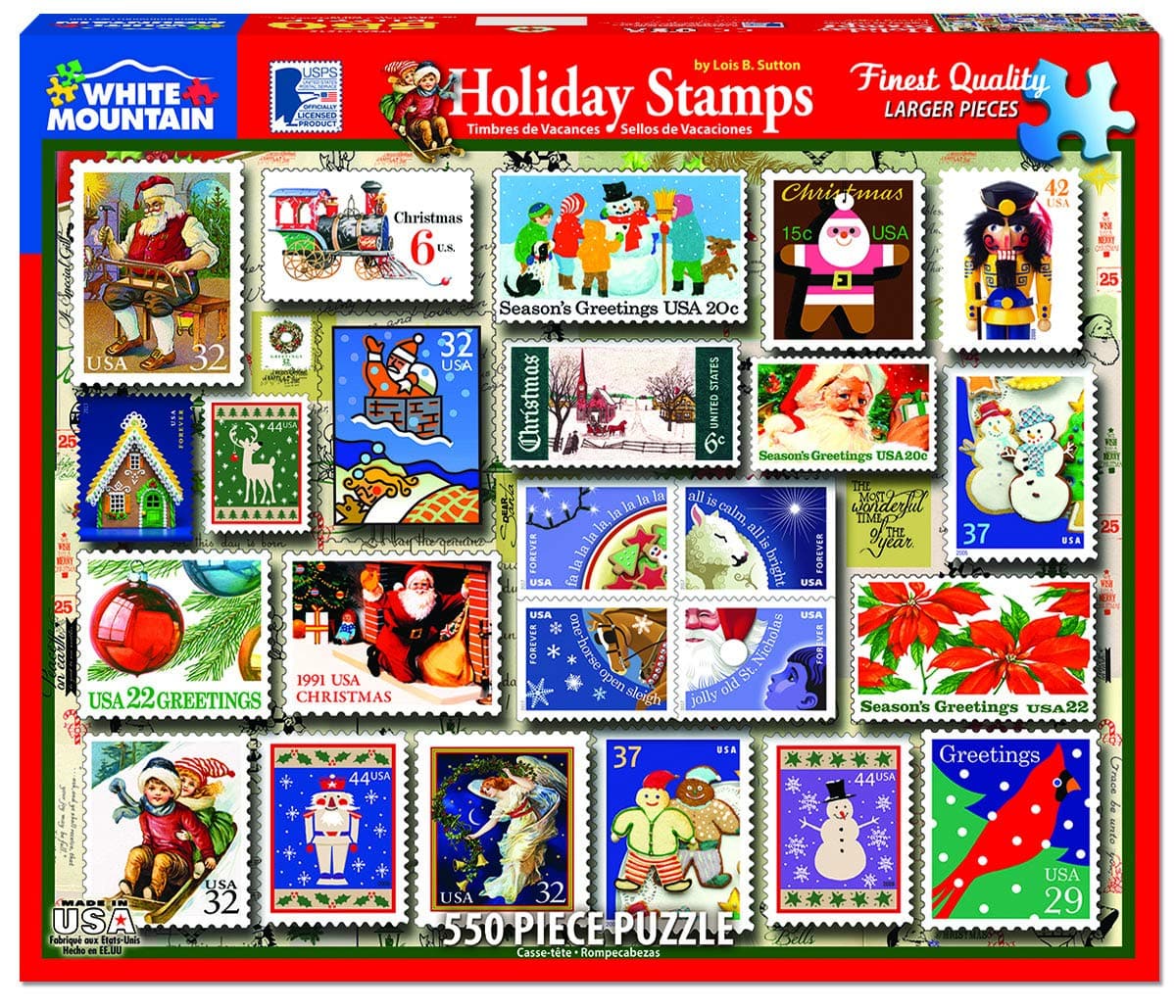 Holiday Stamps Puzzle (550 Pieces) White Mountain Puzzle Co. (NEW)