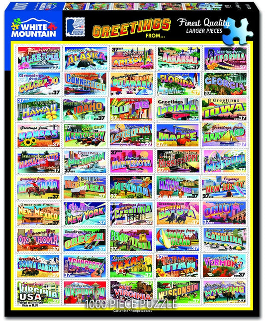 USPS State Greetings Stamps Puzzle (1000 Pieces) White Mountain Puzzle Co. (NEW)