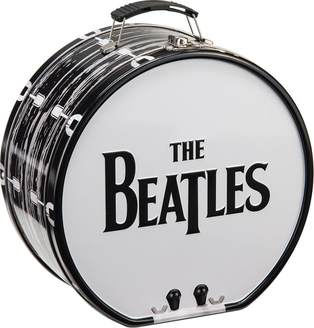 The Beatles Drum Shaped Tin Tote Lunch Box Rare Out Of Print