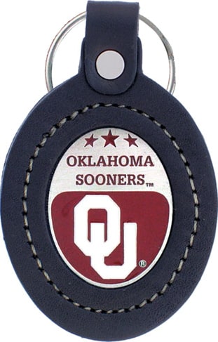 NCAA - Oklahoma Sooners Leather & Sculpted Enamel Keychain Football