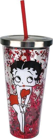 Betty Boop - Glitter 20 oz. Acrylic Cup With Straw (Red)