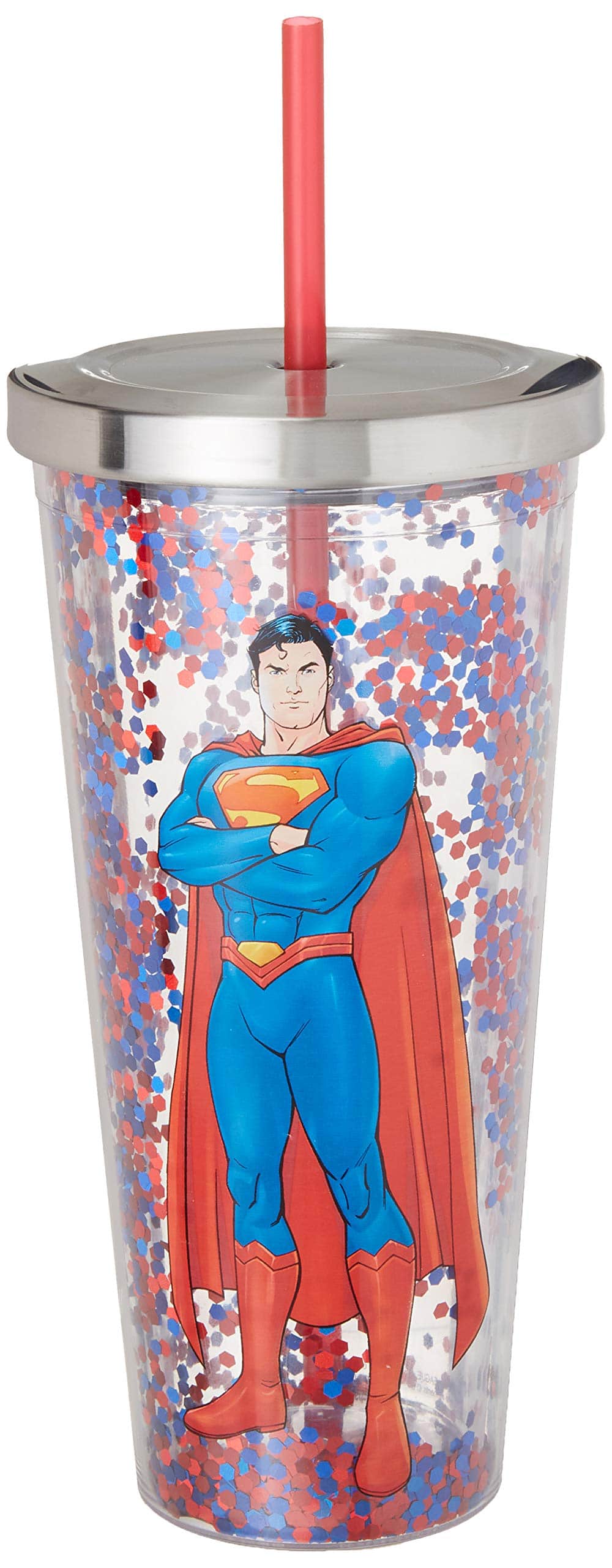 DC Comics - Superman - 20oz. Glitter Cup with Straw