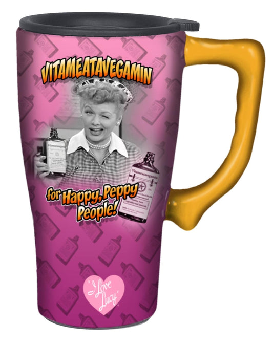I Love Lucy - Travel Mug Double Wall Ceramic  (14 oz, Pink)  Spoontiques
