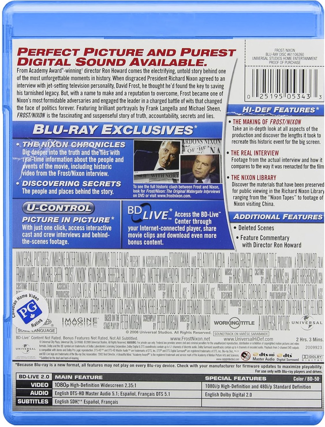 Frost/Nixon - Movie [Blu-ray] Academy, Golden Globe & BAFTA Award Winning