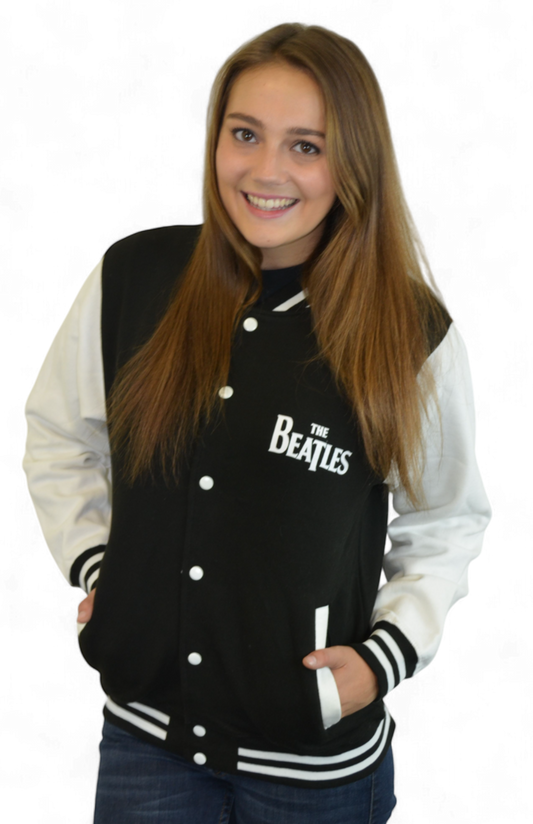 The Beatles - Black & White Varsity Drop T Sweatshirt Jacket Imported Rock Off UK
