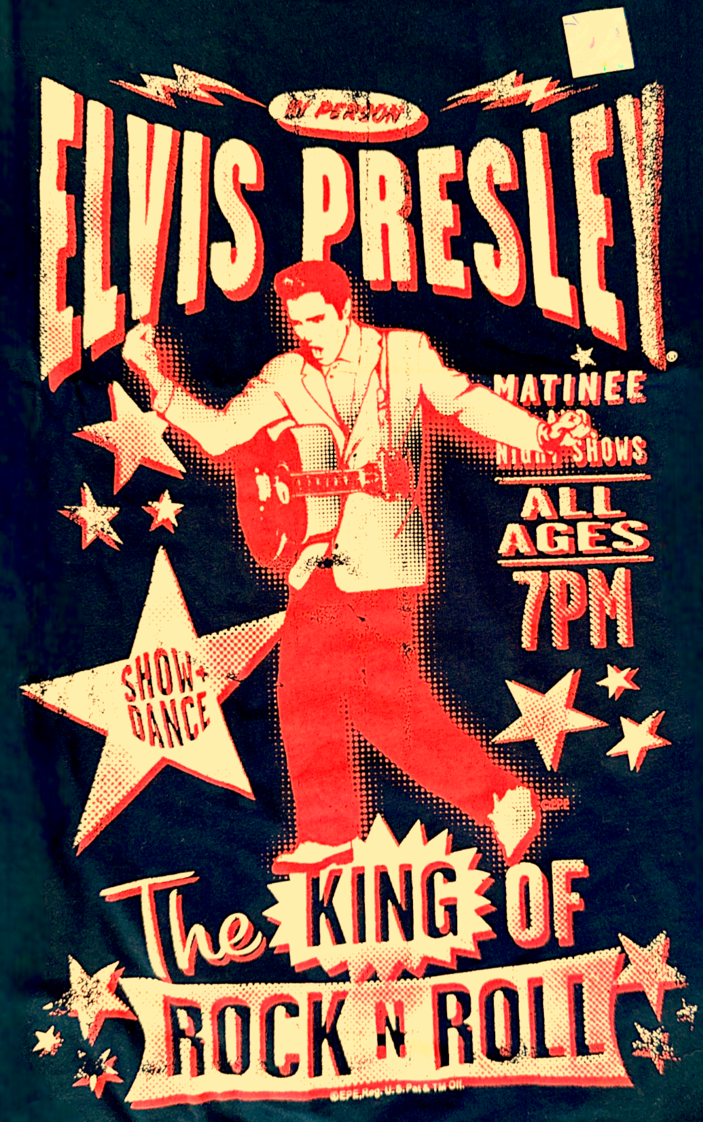 Elvis Presley Retro ShowTime T-Shirt - 100% Cotton - Official Merch. W/ Elvis Hologram (New)