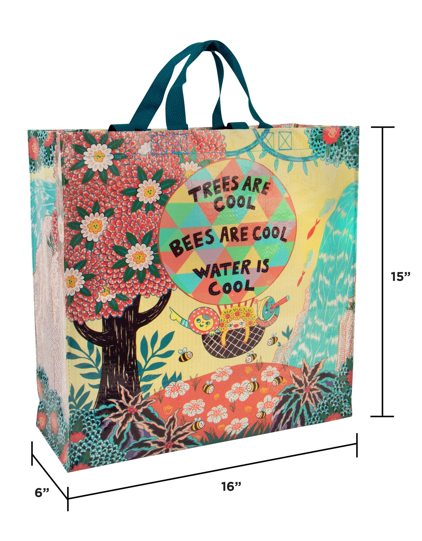 Trees, Bees & Water are Cool - Shopper Tote - 15"h x 16"w x 6"d - Made From 95% Post Consumer Material