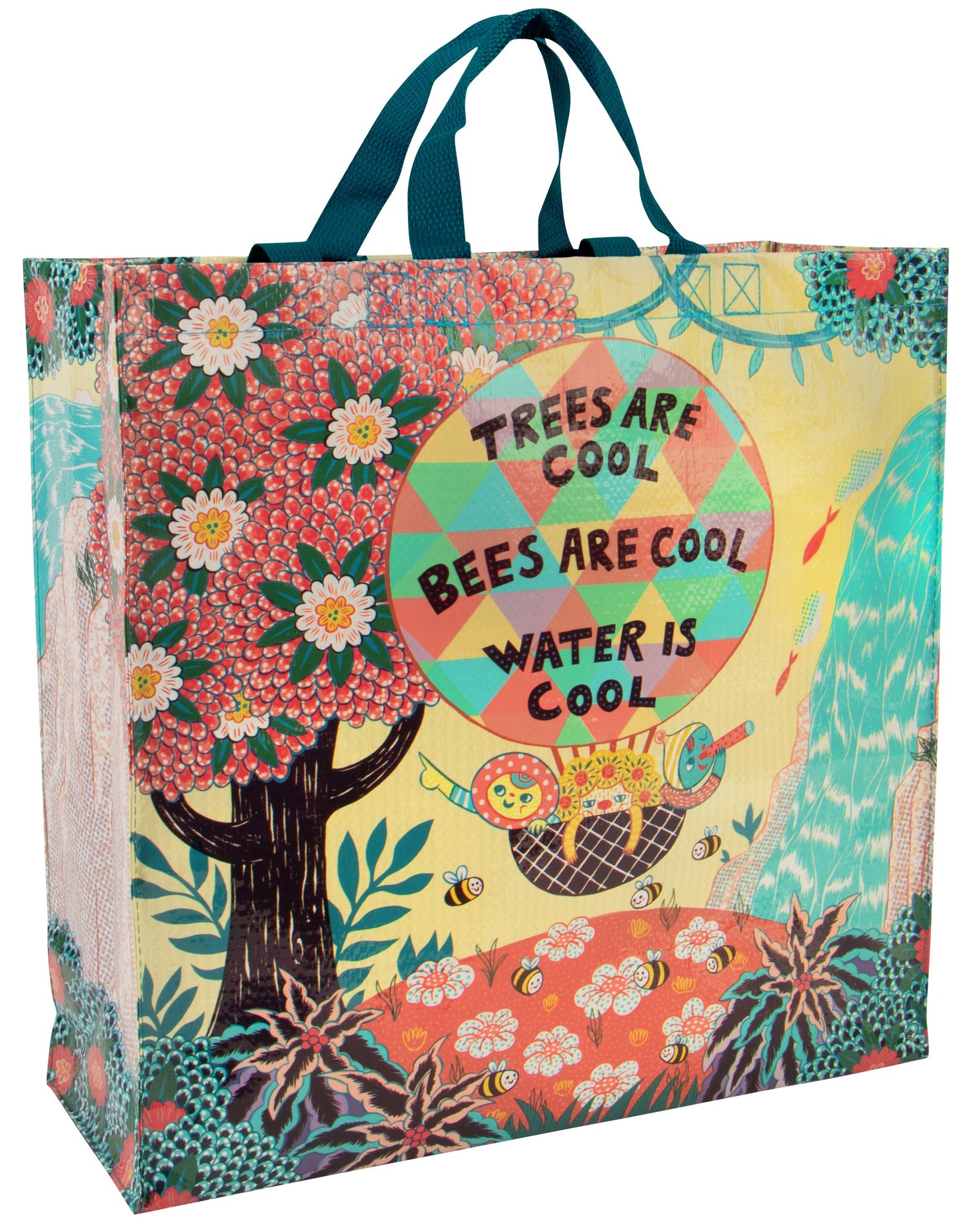 Trees, Bees & Water are Cool - Shopper Tote - 15"h x 16"w x 6"d - Made From 95% Post Consumer Material