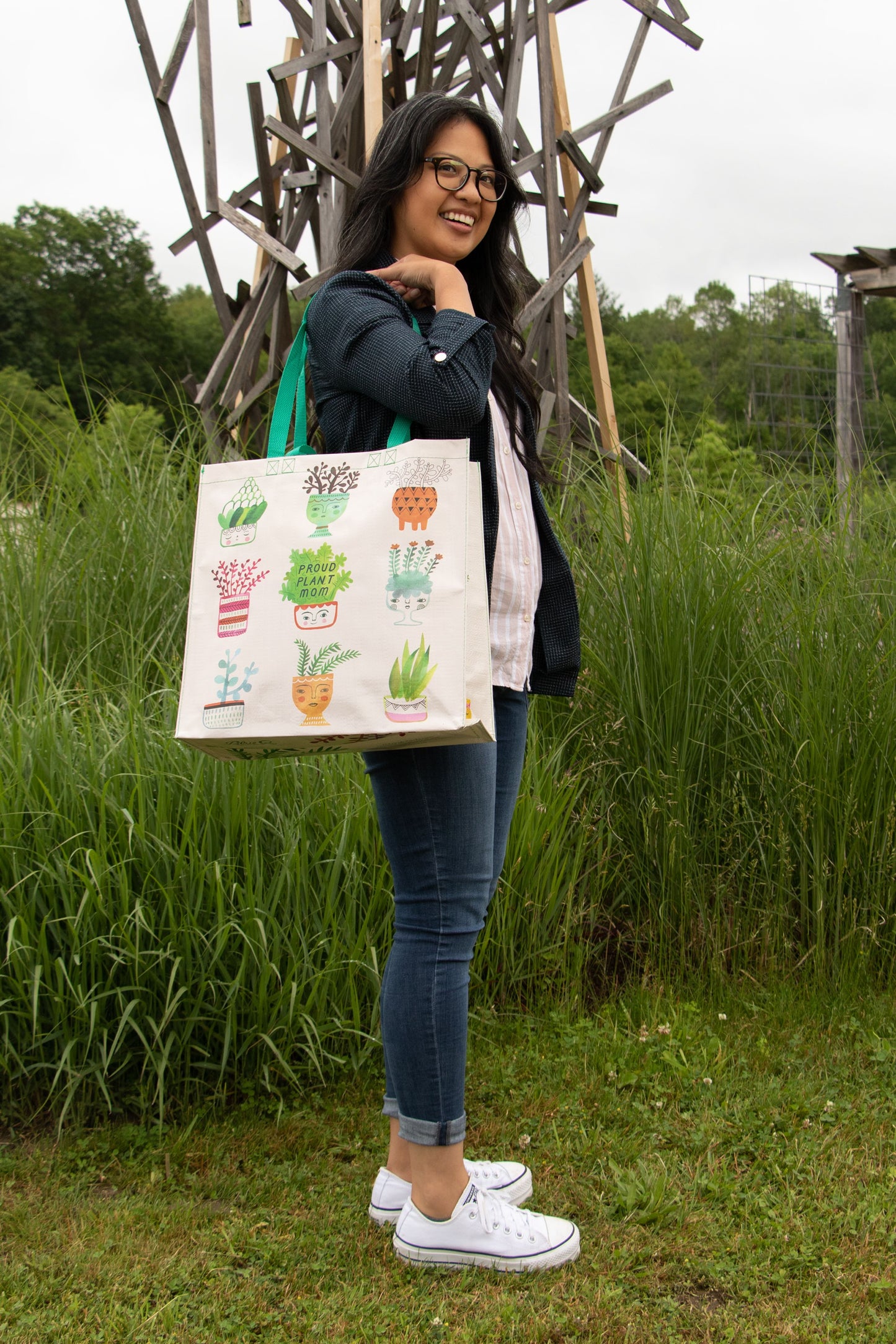 Proud Plant Mom - Shopper Tote - 15"h x 16"w x 6"d - Made From 95% Post Consumer Material