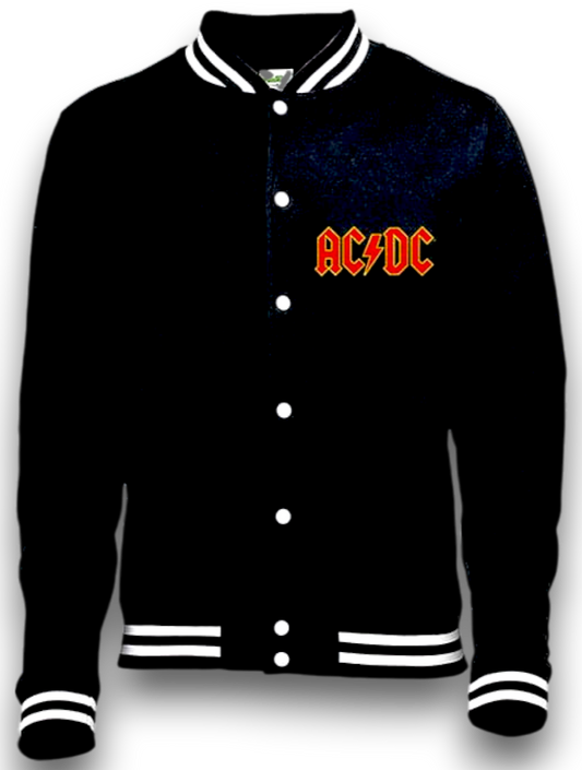 AC/DC - Black & White Varsity Sweatshirt Jacket Imported Rock Off UK