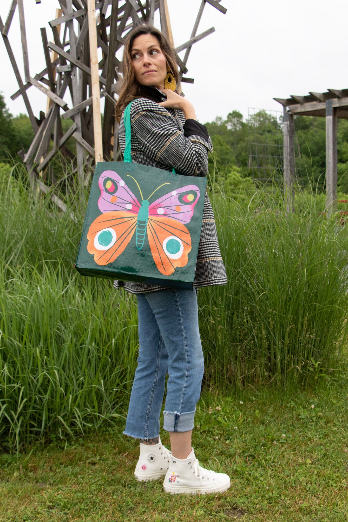 Butterfly - Shopper Tote - 15"h x 16"w x 6"d - Made From 95% Post Consumer Material