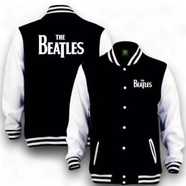 The Beatles - Black & White Varsity Drop T Sweatshirt Jacket Imported Rock Off UK