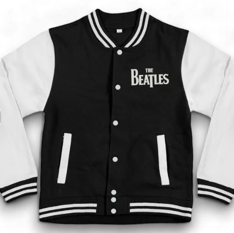 The Beatles - Black & White Varsity Drop T Sweatshirt Jacket Imported Rock Off UK