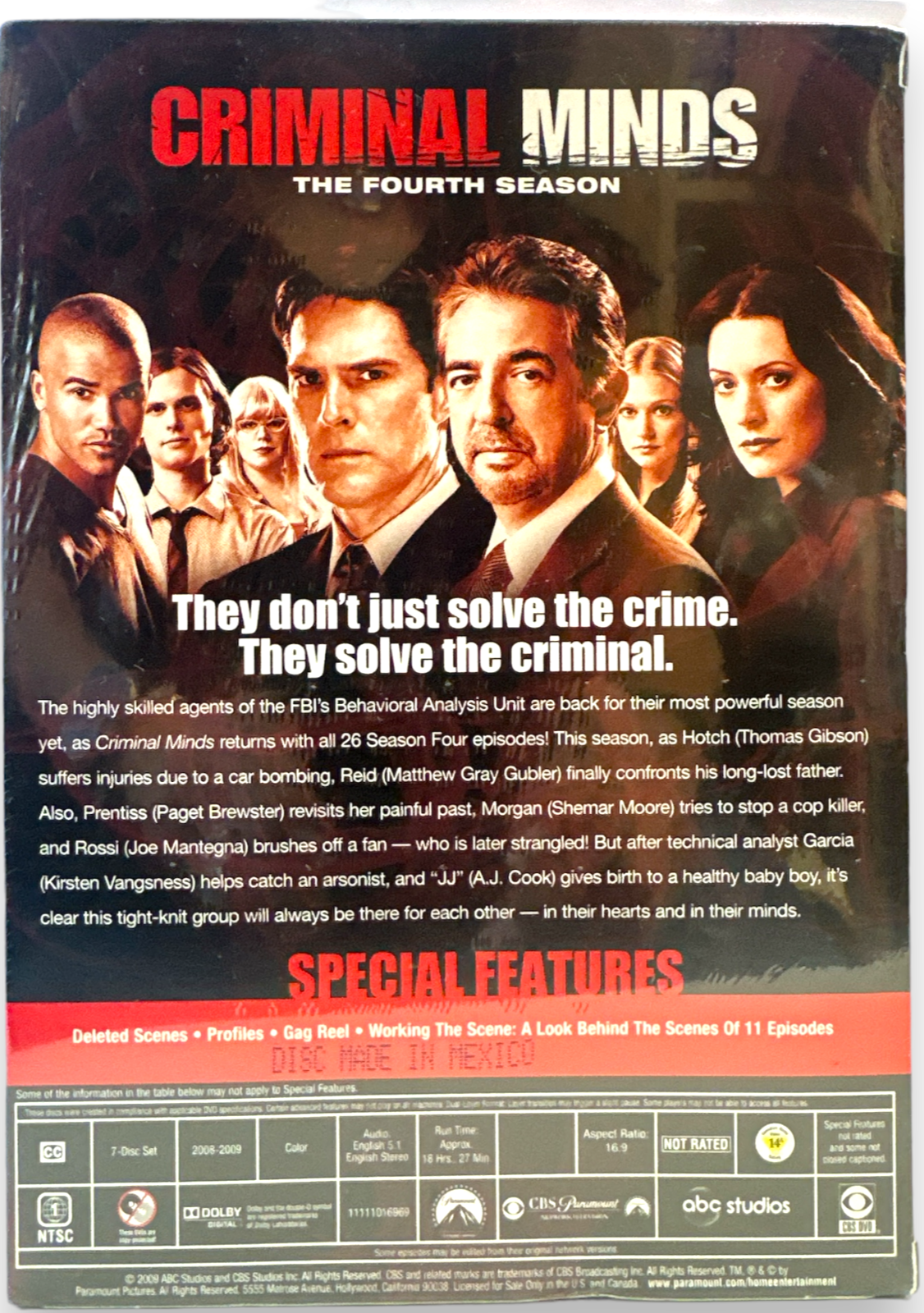 Criminal Minds Season (4) Four-7 Disc Box Set-From Paramount Studios (Brand New)