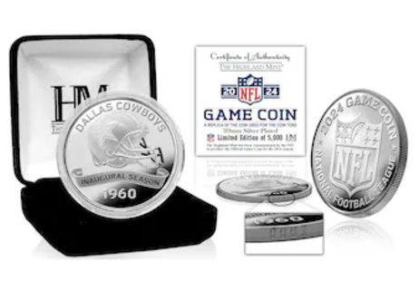 NFL Dallas Cowboys Inaugural Season Sterling Silver Plated Game Coin Licensed Highland Mint