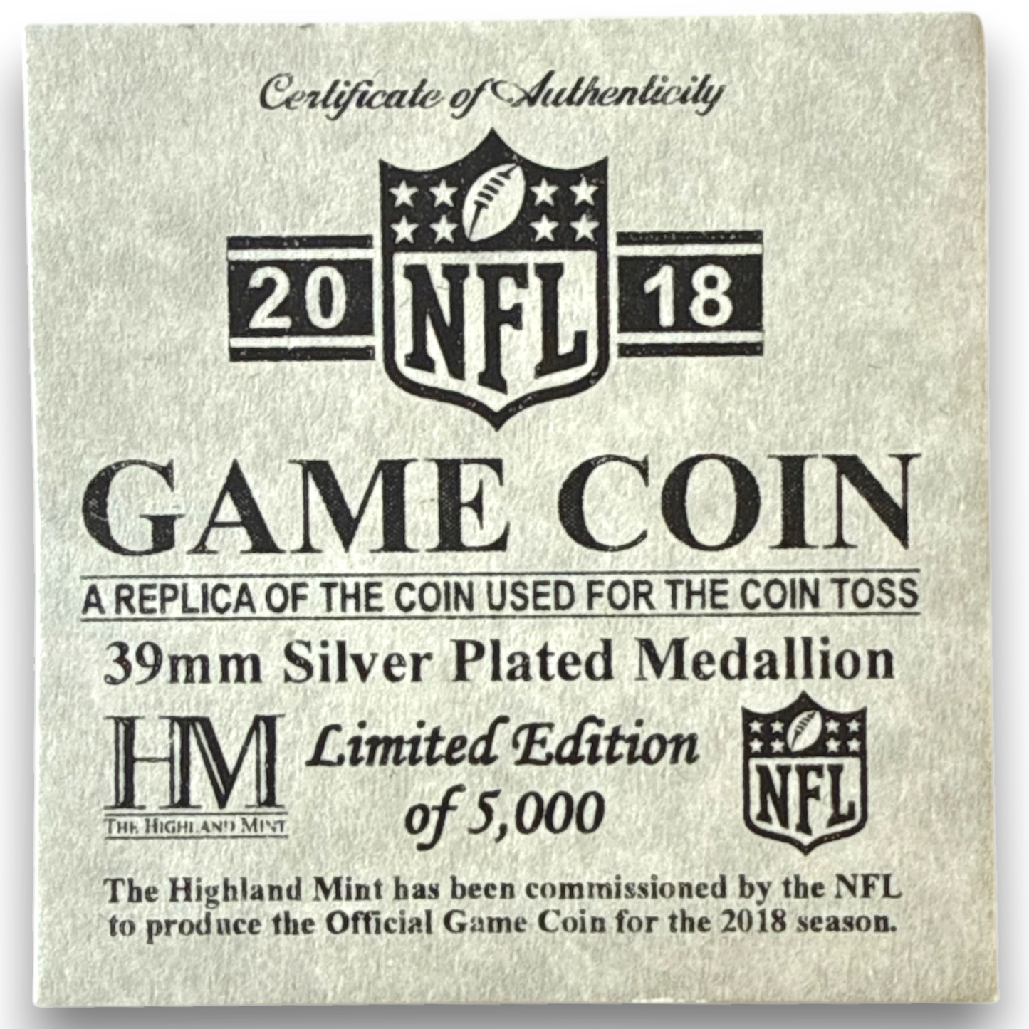 NFL Dallas Cowboys Inaugural Season Sterling Silver Plated Game Coin Licensed Highland Mint