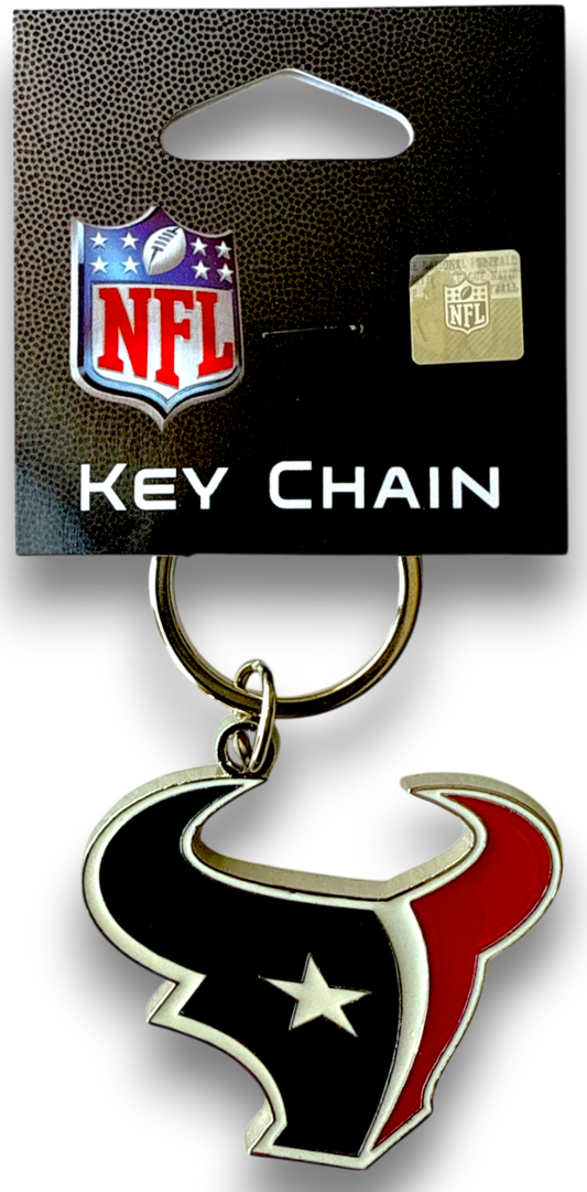NFL Football - Houston Texans Chrome & Enamel Logo Cut Keychain Officially licensed