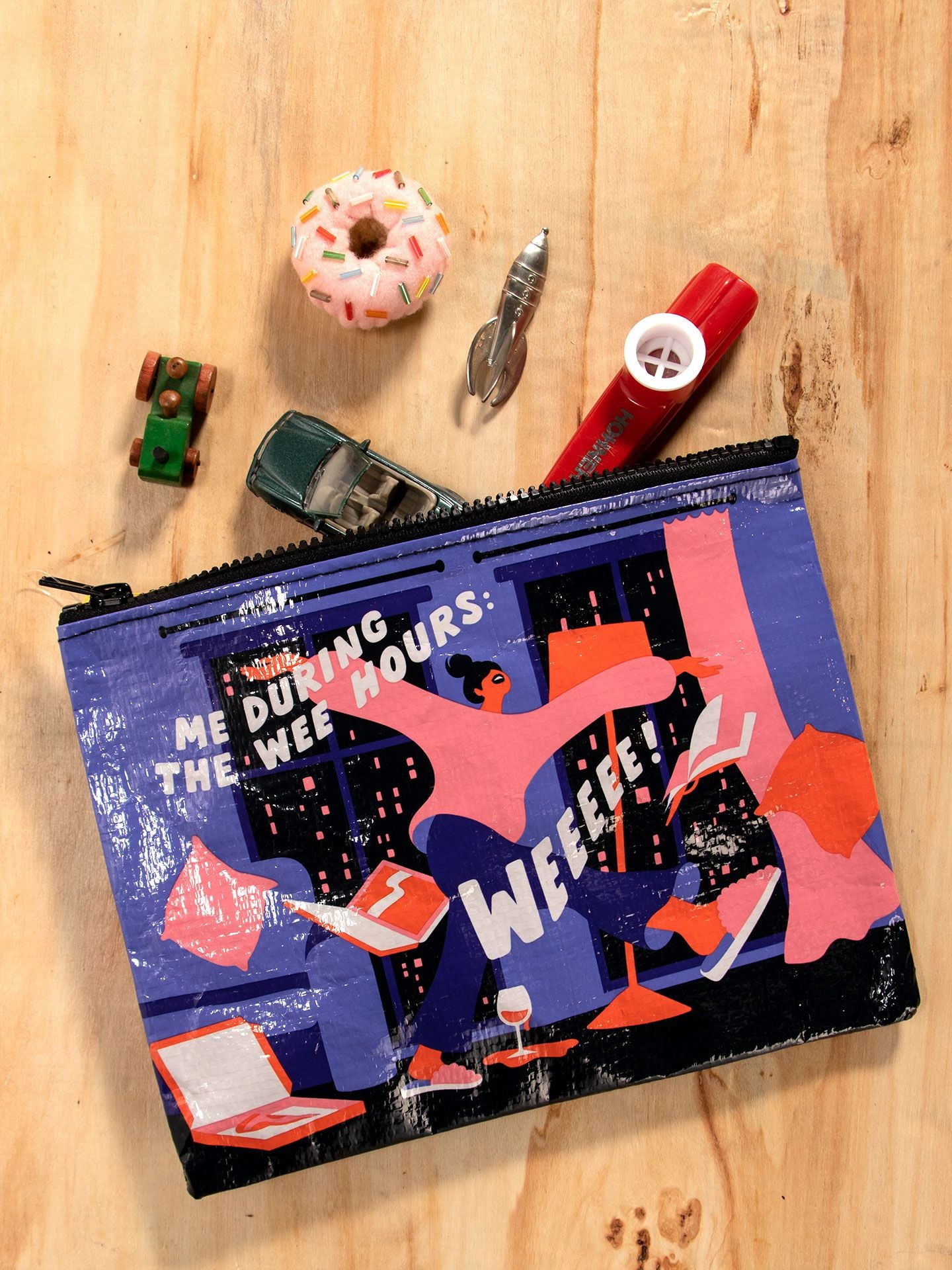 Me During The Wee Hours  -  Zipper Pouch Tyvek Blue Q  7.25"h x 9.5"w.(New)