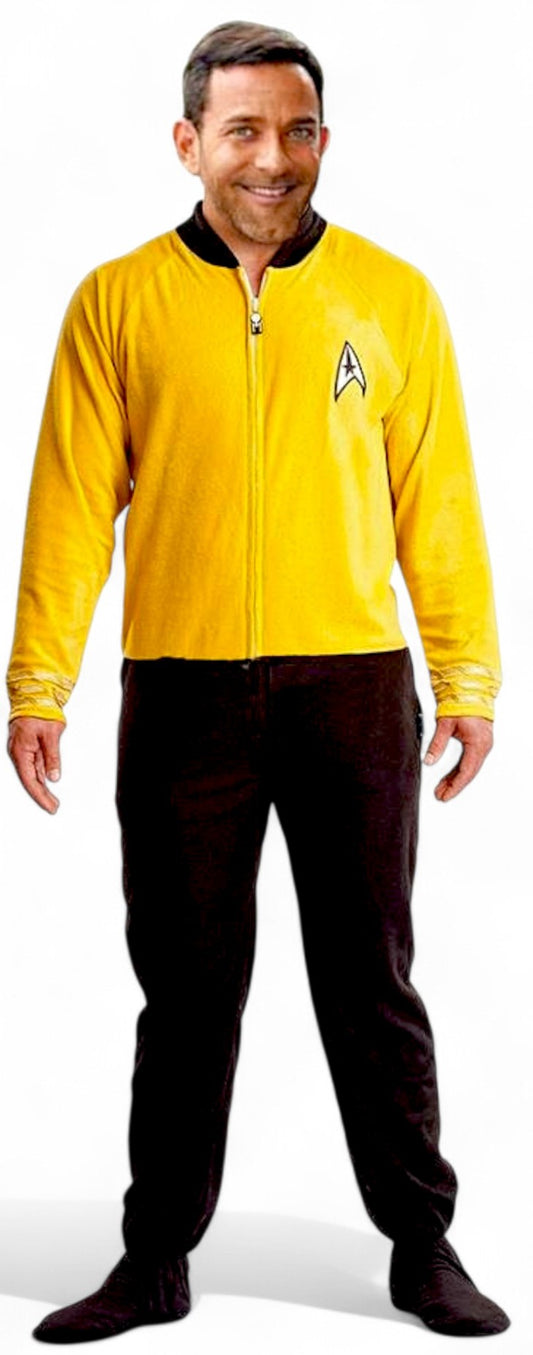 Star Trek – Captain Kirk Unisex Fleece Union Suit – Adult One-Piece Pajamas – Gold Uniform
