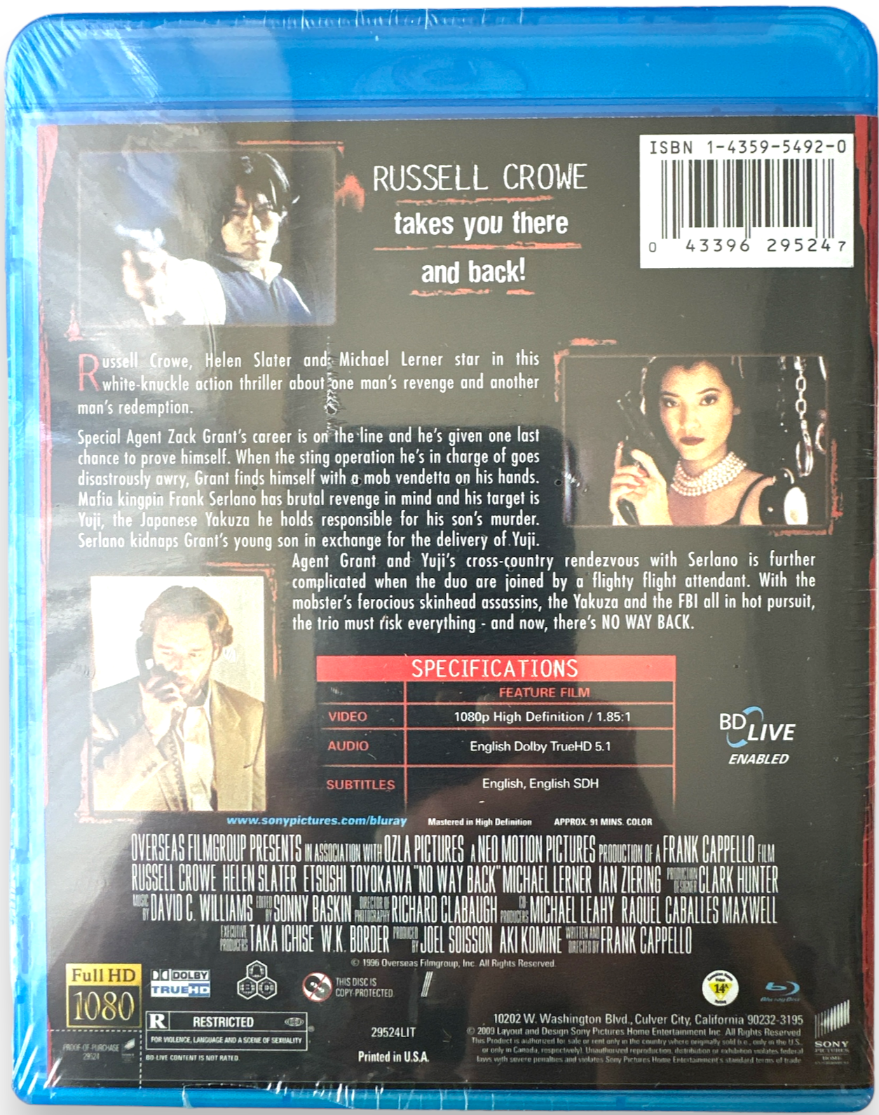 No Way Back [Blu-ray] Russell Crowe & Helen Slater Action Thriller Movie (New & Sealed)