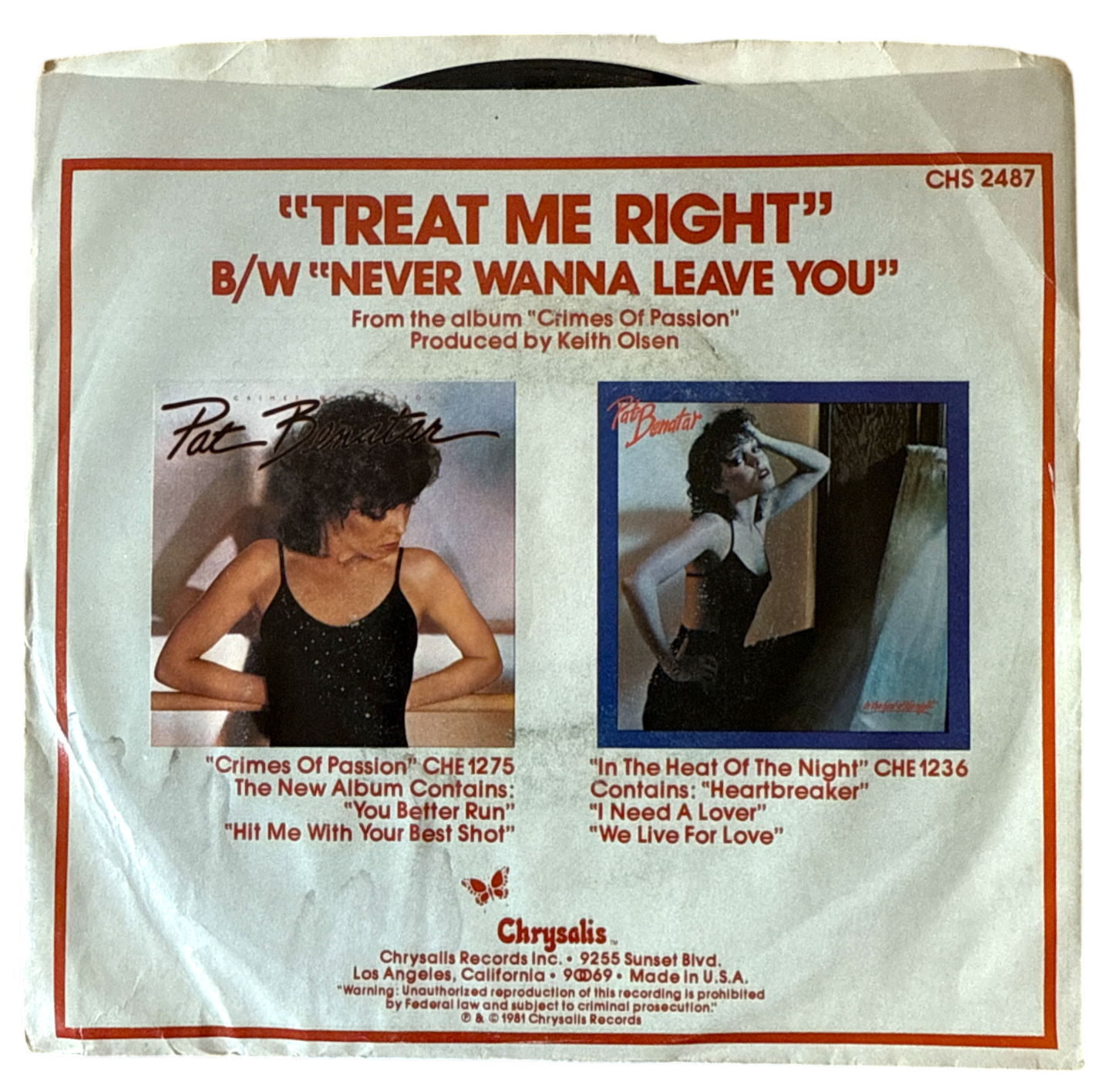 Pat Benatar – Treat Me Right / Never Wanna Leave You 1981 7" Vinyl Single