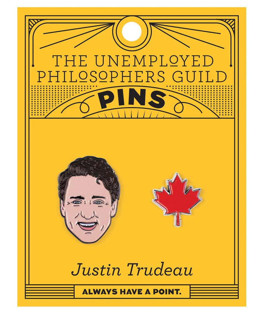 🍁 Justin Trudeau & Maple Leaf 2-Piece Enamel Pin Set From Unemployed Philosopher's Guild 🍁