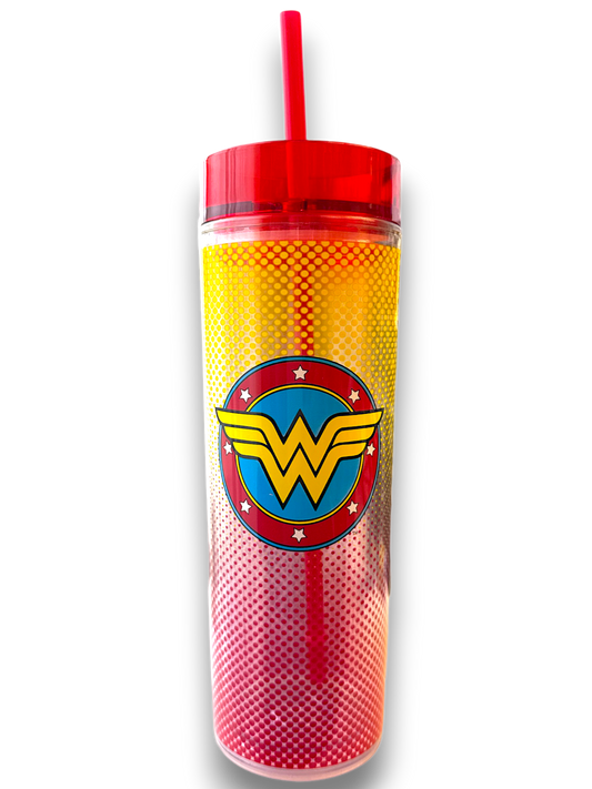 DC Comics - Wonder Woman 16 OZ Acrylic Cup With Straw - (New & Boxed) Spoontiques
